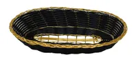 product of Omcan USA 47193 - Long Oval Woven Display Basket, 9"D x 4.25"W x 2"H, Black with Golden Trim