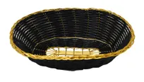 product of Omcan USA 47194 - Woven Long Oval Food Display Basket, 9"D x 6.25"W x 2.25"H, Black with Golden Trim