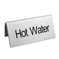 product of Omcan USA 80140 Beverage Tent Sign, Hot Water, Stainless Steel, Printed Metal Tabletop Display