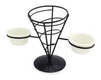 product of Omcan USA 80255 French Fry Holder Cone, 2 oz. Ramekin, Wire, Black Metal Restaurant Serving Basket