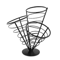 product of Omcan USA 80256 French Fry Holder, 3-Coned Wire Black Metal Basket For French Fries