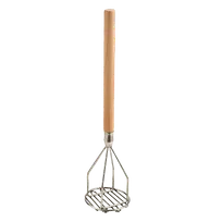 product of Omcan USA 80398 Potato Masher - Round 4" Nickel/Chrome Plated Head, 18" Wood Handle, 18" Length