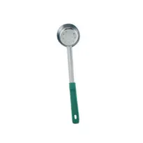 product of Omcan USA 80784 - 4 Oz One-Piece Stainless Steel Perforated Portion Control Spoon with Green Handle