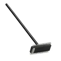 product of Omcan USA 80947 Double‑Sided Pizza Oven Brush With Wire Bristles, Metal Scraper, Black Handle