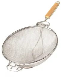 product of Omcan USA 81002 Mesh Strainer - 10-1/2" Double Mesh Stainless Steel with Flat Wood Handle - 10" Bowl