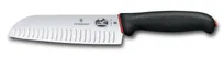 product of Victorinox 5.2523.17DB Santoku Knife, 7" Granton Edge, Black/Red Dual Grip Handle, NSF