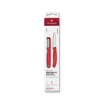 product of Victorinox 6.7111.21C1 10" Stainless Peeler Set, 2-Piece Red Paring & Serrated, 3-1/4" Blade - 2/Set