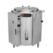 product of Groen EE-40 40 Gallon Floor Stationary 2/3 Steam Jacketed Electric Kettle w/ Open Tri-Leg Base