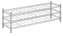 product of Hubert 122643 Kratos Wire Wine Rack, 48"W x 14"D x 14"H, 3-Shelf, 33-Bottle Capacity, Chrome Finish, NSF Certified