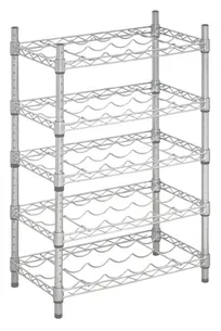 product of Hubert 175099 Kratos Wire Wine Rack, 24"W x 14"D x 34"H, 34" Posts, 5-Shelf, 25-Bottle Capacity, Chrome Finish, NSF Certified