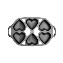 product of Lodge BWHRT Mini Heart Cake Pan, 6 Impressions, Cast Iron, Seasoned, Uncoated, With Handles