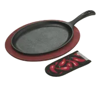 product of Lodge LFSR3 Oval Cast Iron Fajita Griddle 10" x 7-1/2" with Underliner, Mitt, Stove-Top/Induction - Set