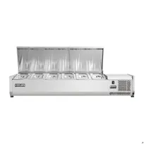 product of Vitlife Commercial VVRX1500/380S Refrigerated Countertop Condiment Station with Stainless Steel Lid, (6) Pan Capacity