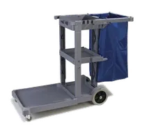 product of Carlisle JC1945L23 Platform Janitorial Cart with 3 Shelves, 22"L Bucket Platform, 23-Gallon Waste Container, 25-Gallon Nylon Bag, 3" Non-Marking Swivel Casters, 8" Rear Wheels, Polyethylene, Gray