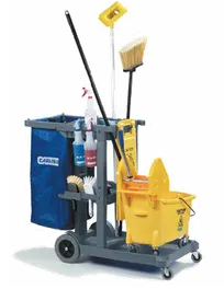 product of Carlisle JC1945S23 Platform Janitorial Cart with 3 Shelves, 17"L Bucket Platform, 23-Gal Waste Container, 25-Gal Nylon Bag, 3" Non-Marking Casters, 8" Rear Wheels, Polyethylene, Gray