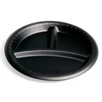 product of Dinex DXHHPL93C03 - 9" Round Plate, 3-Compartment, Black Polypropylene, Heat-Safe, Recyclable - 1/Case