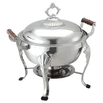 product of CAC China CAFR-303 Chafing Dish, 6 qt Stainless Steel, Decorative Lid, Wood Handles, Legs - Set