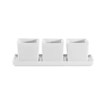product of CAC China DT-3RT7 Set, 3 White Bowls 2"×2"×2" (2 oz) and 1 Tray 7½"×2½"×½", Dishwasher Safe - Set