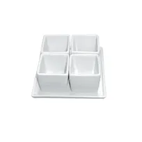 product of CAC China DT-SQ4 Bowl Set with 4 2-oz 2"x2" Bowls and 5"x5"x0.5" Tray, White, Dishwasher Safe - Set