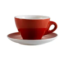 product of CAC China E-11-R Cup & Saucer Set, 11 oz Cup, 6.5" Dia Saucer, Red/Super White, Safe - Set