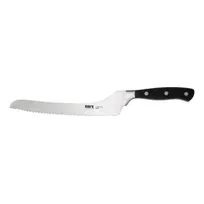 product of CAC China KFBR-75 Scharfe Bread Knife, 7-1/2" Offset, Forged, Tang, High-Carbon Steel, Black Handle