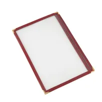 product of CAC China MCP1-58BY Menu Cover, 1-Pocket Vinyl, 8-1/2" x 5-1/2" Double-Sided, Brass Corners, Burgundy Trim