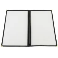 product of CAC China MCP2-914BK Menu Cover, 2-Pocket, 8-1/2" x 14", Clear View, Brass Corners, Black Trim