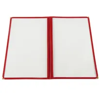 product of CAC China MCP2-914RD Menu Cover, 2-Pocket Vinyl Booklet, 8-1/2" x 14", Insert, Red Trim, Brass Corners