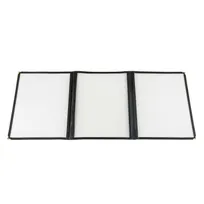 product of CAC China MCP3-911BK Menu Cover - 3-Pocket Vinyl, 8-1/2" x 14", Double-Sided View, Trim, Brass Corners
