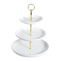product of CAC China PTE-C3 - 3-Tier Round Porcelain Tray, 10" Base, 13-3/4" H, Super White, Dishwasher Safe - Set