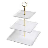product of CAC China PTE-SQ3 3-Tier Square Porcelain Tray, Base 10"x10", Height 14", White, Dishwasher Safe - Set