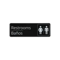 product of CAC China SCS3-RR07 Compliance Sign, 9" x 3"H, English/Spanish, Restrooms, Heavy-Duty Plastic, Black