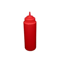 product of CAC China SQBT-W-32R - 32 oz Red Plastic Squeeze Bottle, Wide-Mouth Open Tip, Leak-Proof Cap, BPA-Free, 6/Pack