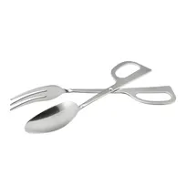 product of CAC China STG2-10F Scissor Tongs, 10" Long, Fork & Spoon, 18/8 Stainless Steel