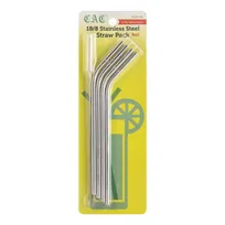 product of CAC China STRA-8B Reusable Straws, 1/4" dia. x 8-1/2"L, Bend, Stainless Steel, 5/Pack