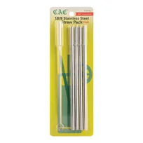 product of CAC China STRA-8S Reusable Straws, 1/4" dia. x 8-1/2"L, Straight, Stainless Steel, 5/Pack
