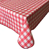 product of CAC China TCVG-9052R Throw Table Cover, 90"x52", Red Vinyl Gingham, Water Resistant, Fannel Back