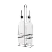 product of CAC China W2SQ-16S Oil & Vinegar Cruet Set, 16 Oz Glass Bottles with Steel Pourers, Chrome Rack - Set
