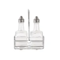 product of CAC China W2SQ-6S Oil & Vinegar Cruet Set, 6 oz Glass Bottles with Steel Pourers, Chrome Rack - Set