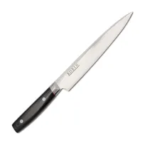 product of Korin HKR-DMSU-210 Damascus Sujihiki Knife, 8-1/4" (21 cm) V10 Nickel Steel, Black Micarta Handle