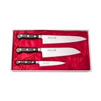 product of Korin HMI-4403 3-Piece Knife Set, 8-1/4" Gyutou, 7" Santoku, 4-3/4" Petty, Steel Blade - Boxed