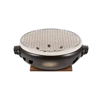 product of Korin KON-134 Japanese Grill, 11" dia. x 4-1/2"H, Round, Double Handle, with Net, Clay, Bizen, Black