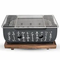 product of Korin KON-139-24 Japanese Grill, Aluminum Konro Grill with Wooden Base, 24x13x13cm