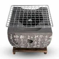 product of Korin KON-JST08-BK Black Hida Konro Grill with Wooden Base Net Screen, 5.5"x5"H