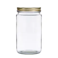 product of Libbey 109151 Mason Jar Glass, 32 oz (0.94 Qt) Clear Glass with Metal Lid, 6¾" H x 3½" W, 12/Case