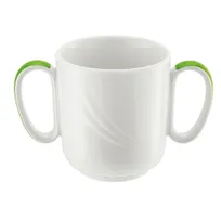 product of Schonwald 9185631-62941 China Mug, 10.5 oz Porcelain White with Light Green Band, 2‑Handle - 6/Case