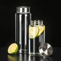 product of Libbey 92170 - 33 oz Borosilicate Glass Milk Bottle, Twist Top, Steel Exterior - 12/Case