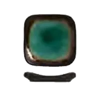 product of Libbey BF-1 Square Sauce Dish, 3.5" Turquoise Glazed Ceramic with Dark Brown Rim - 36/Case