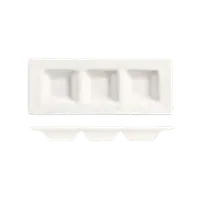 product of Libbey BW-6719 Tray, 6.5" x 2.5", 3 Square Wells, Rectangular Porcelain, Ultra Bright White - 24/Case