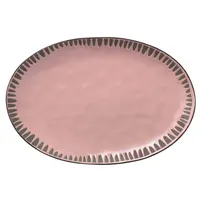 product of Libbey DULCET-4P Stoneware Oval Platter 12"5/8 x 8"5/8 Pink Notches Microwave Safe - 12/Case